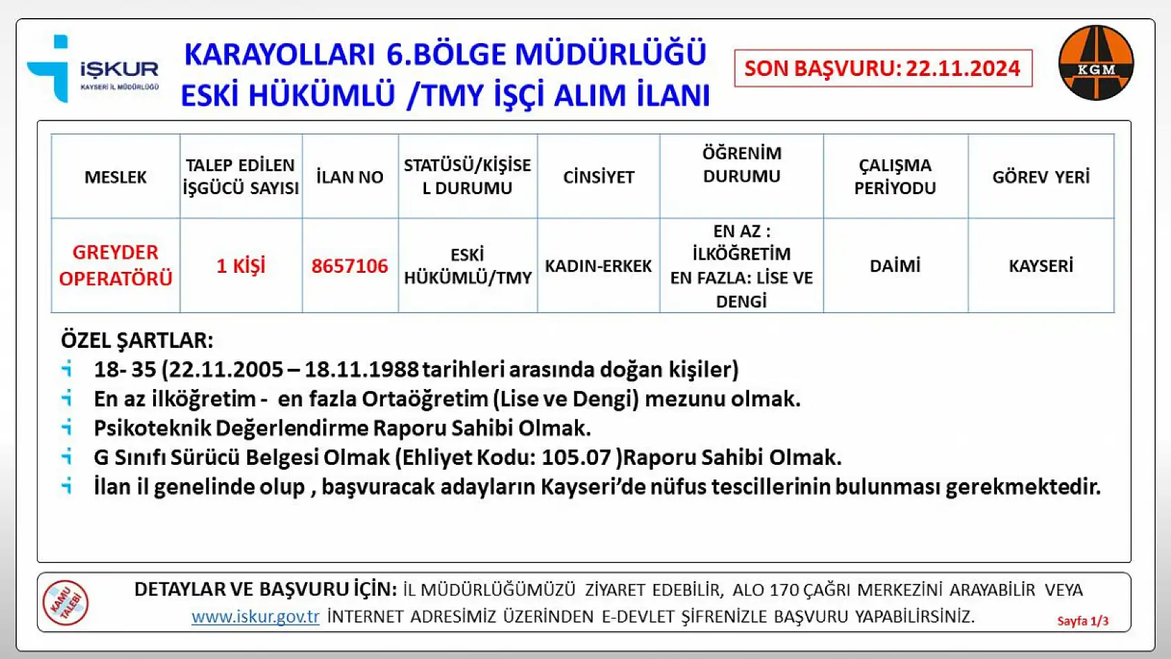 Karayolları Bölge Müdürlüğü KPSS şartı olmadan personel alıyor!