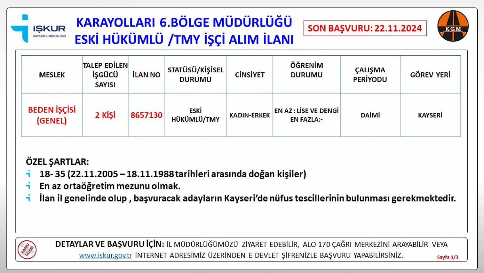 Karayolları Bölge Müdürlüğü KPSS şartı olmadan personel alıyor!