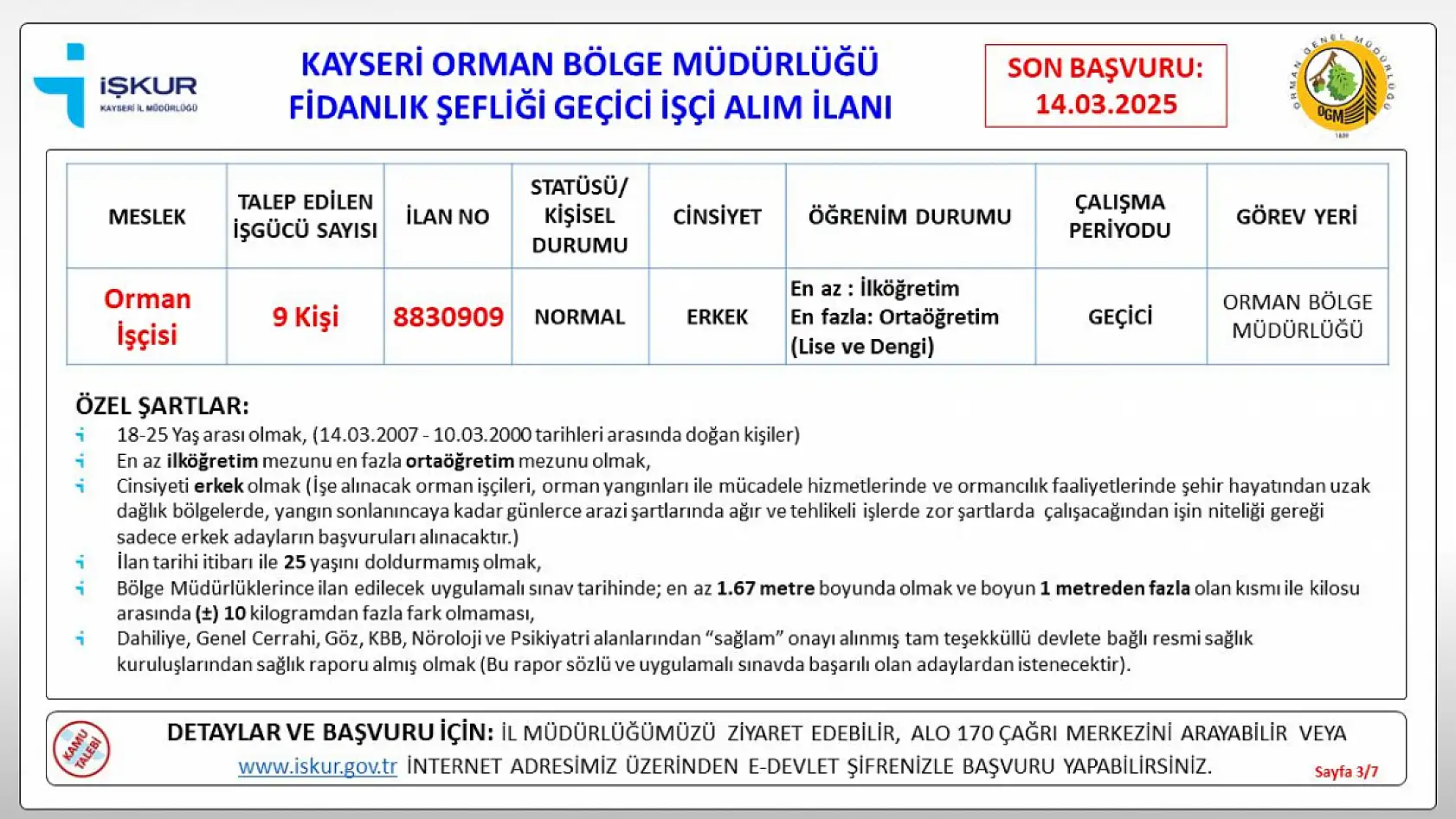 Kayseri'de OGM alımı için detaylar belli oldu: İŞKUR üzerinden başvurular başladı!