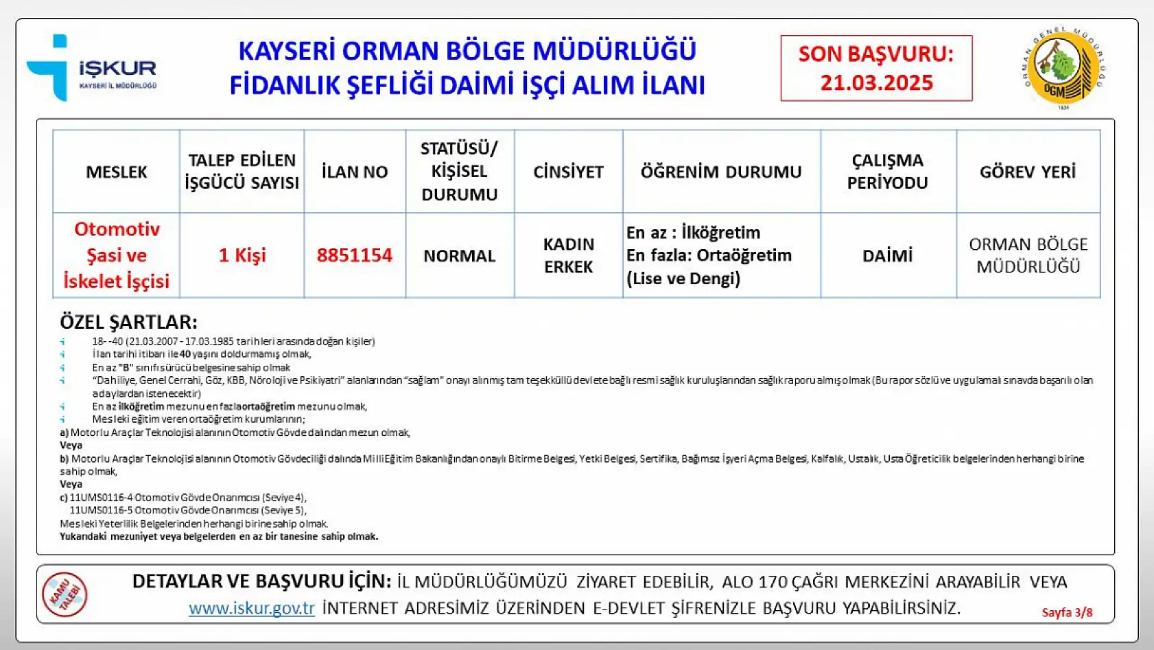 Kayseri'de daimi işçi alımı için süreç başlıyor: İşte şartlar…