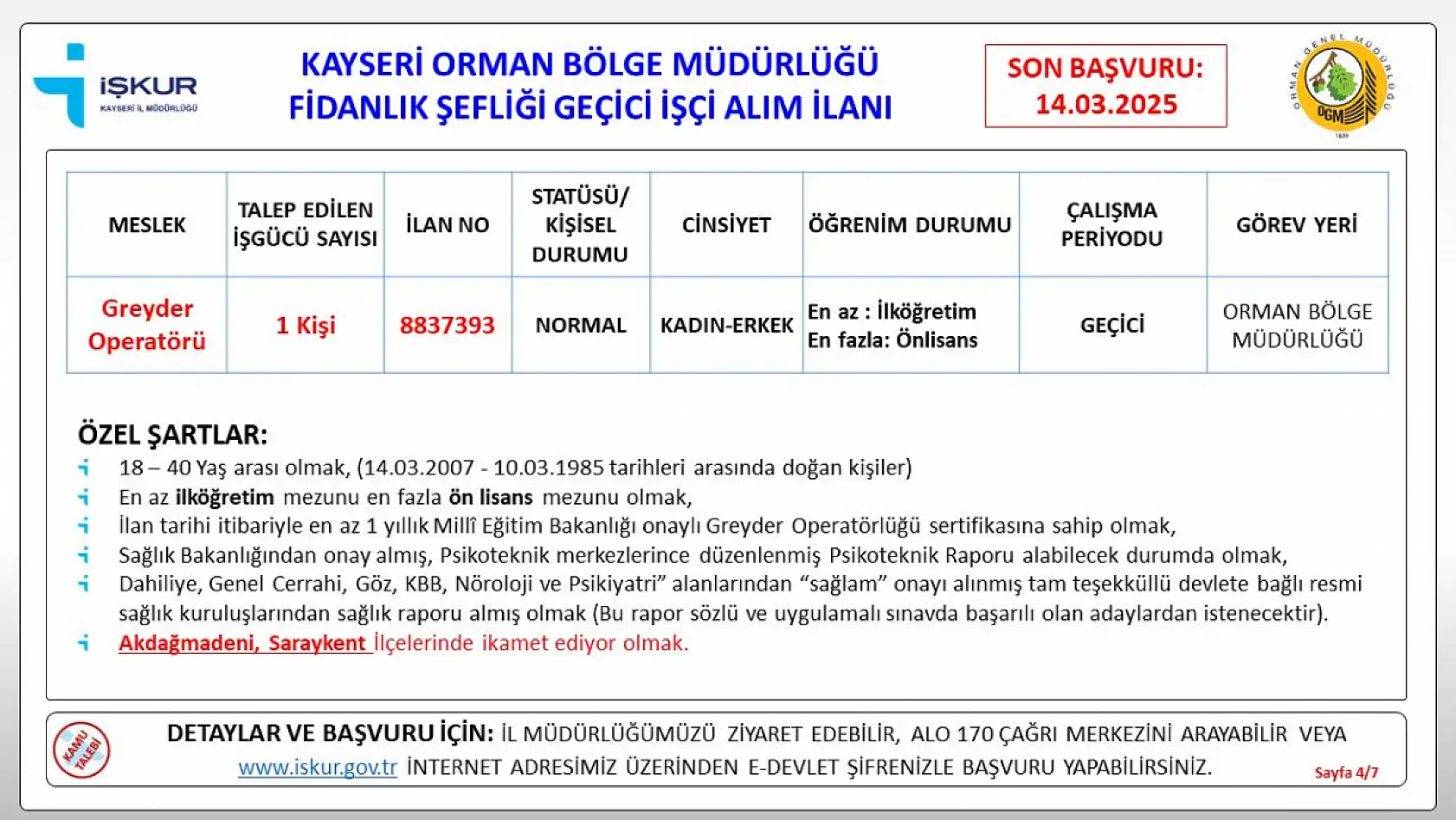 Kayseri'de OGM alımı için detaylar belli oldu: İŞKUR üzerinden başvurular başladı!