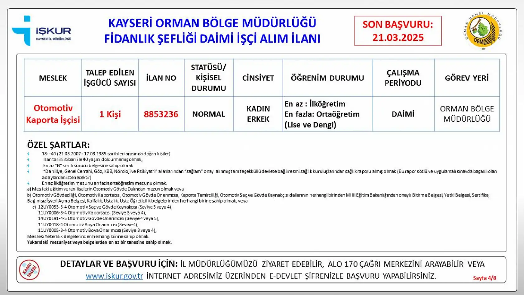 Kayseri'de daimi işçi alımı için süreç başlıyor: İşte şartlar…