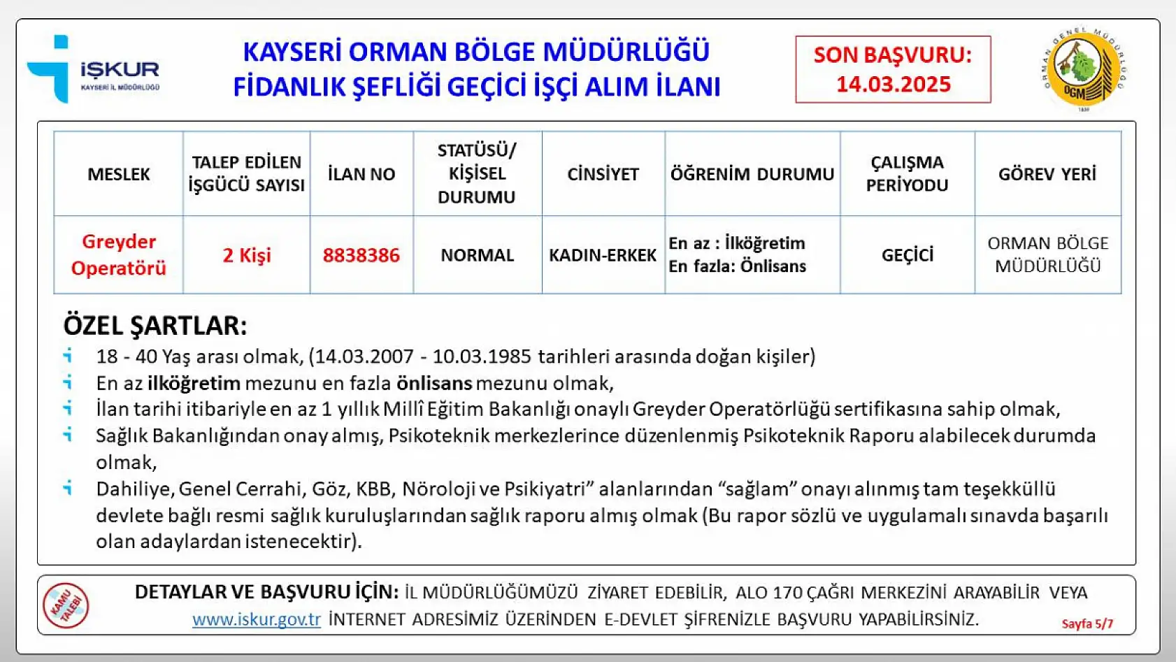 Kayseri'de OGM alımı için detaylar belli oldu: İŞKUR üzerinden başvurular başladı!
