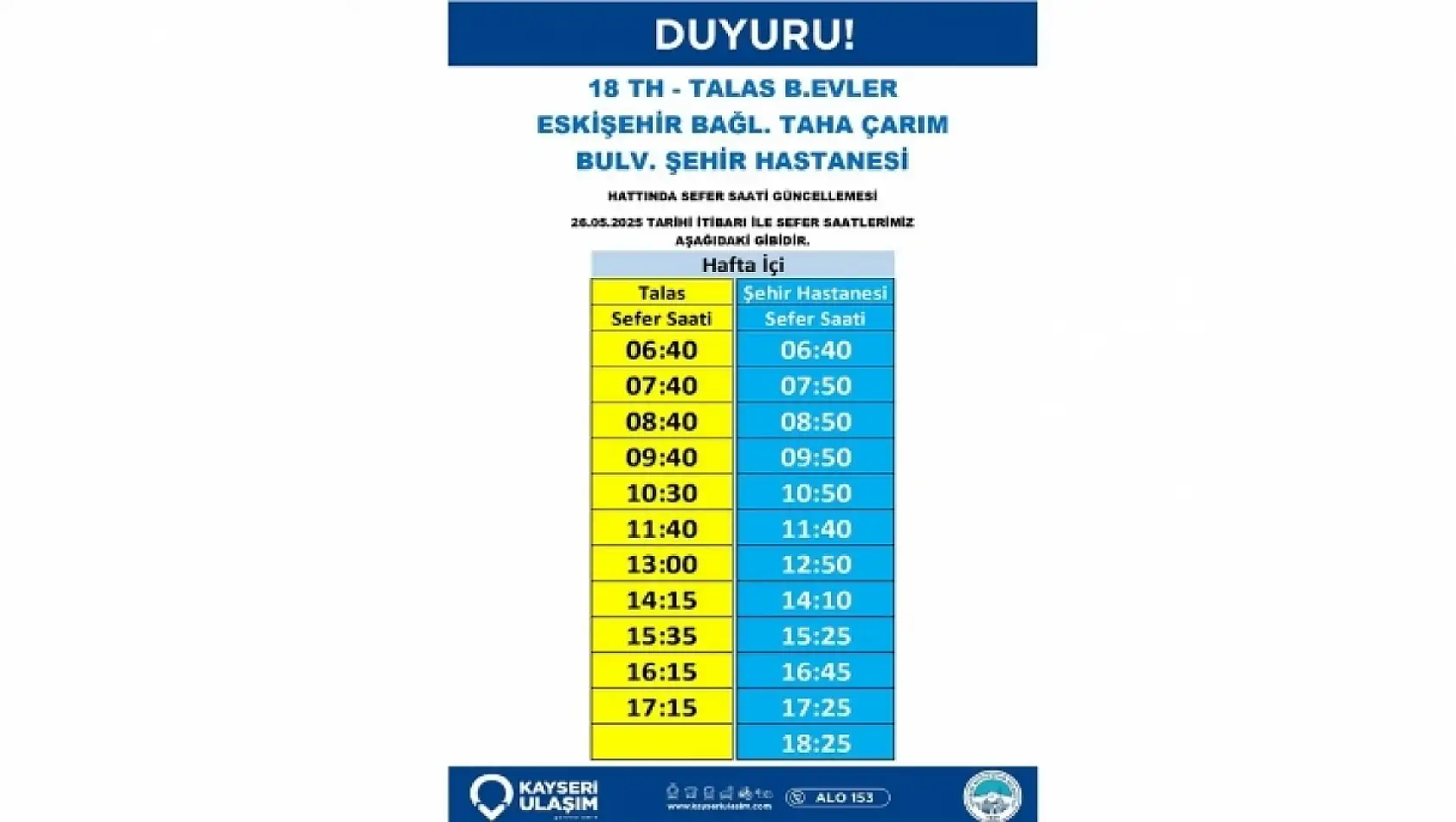 Kayseri'de toplu taşıma sefer ve güzergahları 2 haftalık aranın ardından yeniden güncellendi!