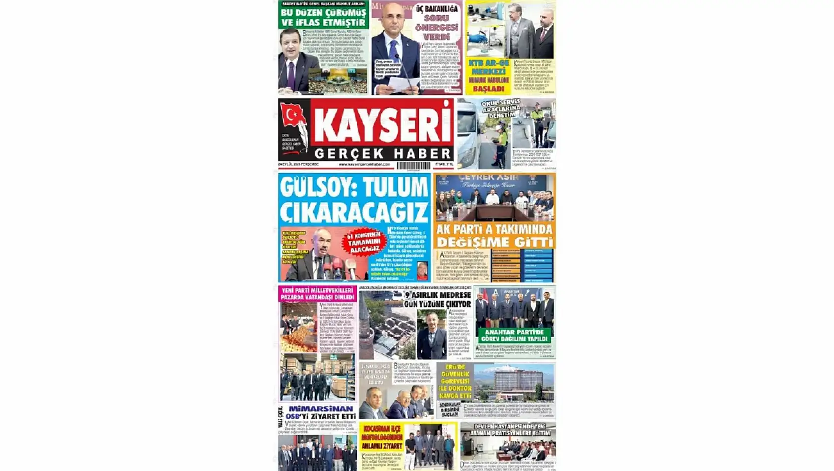Kayseri yerel gazetelerinden 24 Eylül sabahına çarpıcı manşet haberleri! İşte detaylar...