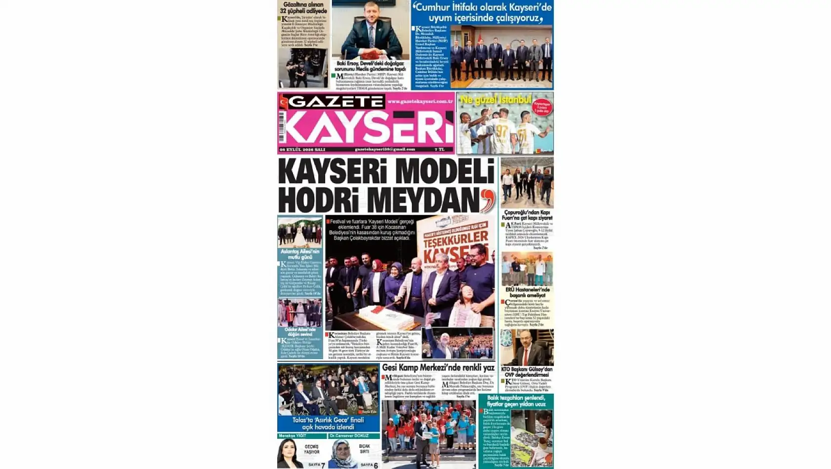 Kayseri yerel gazeteleri 8 Eylül sabahına hangi manşetlerle çıktı?