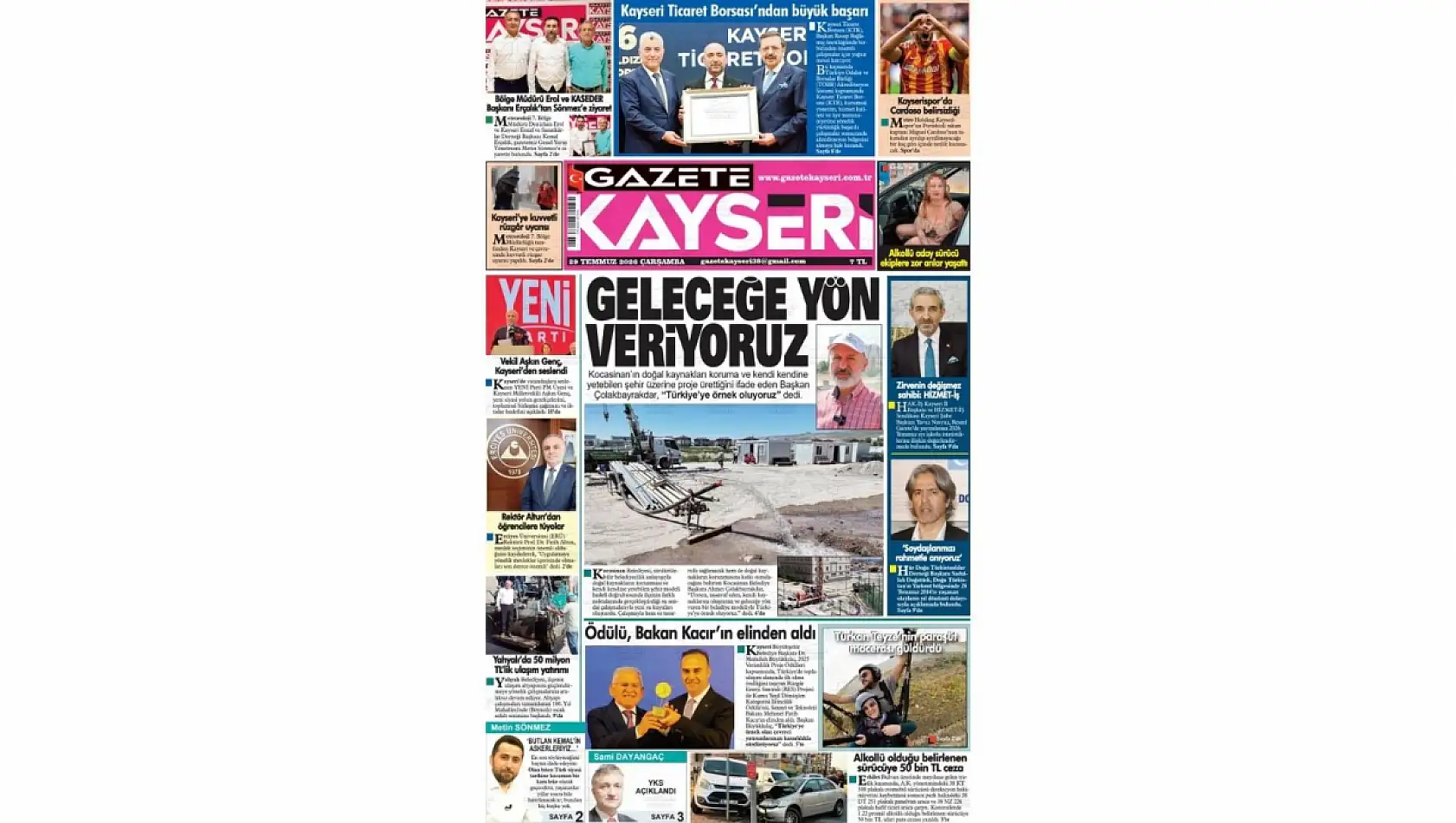 Kayseri yerel gazeteleri 29 Temmuz sabahına hangi manşetlerle çıktı?