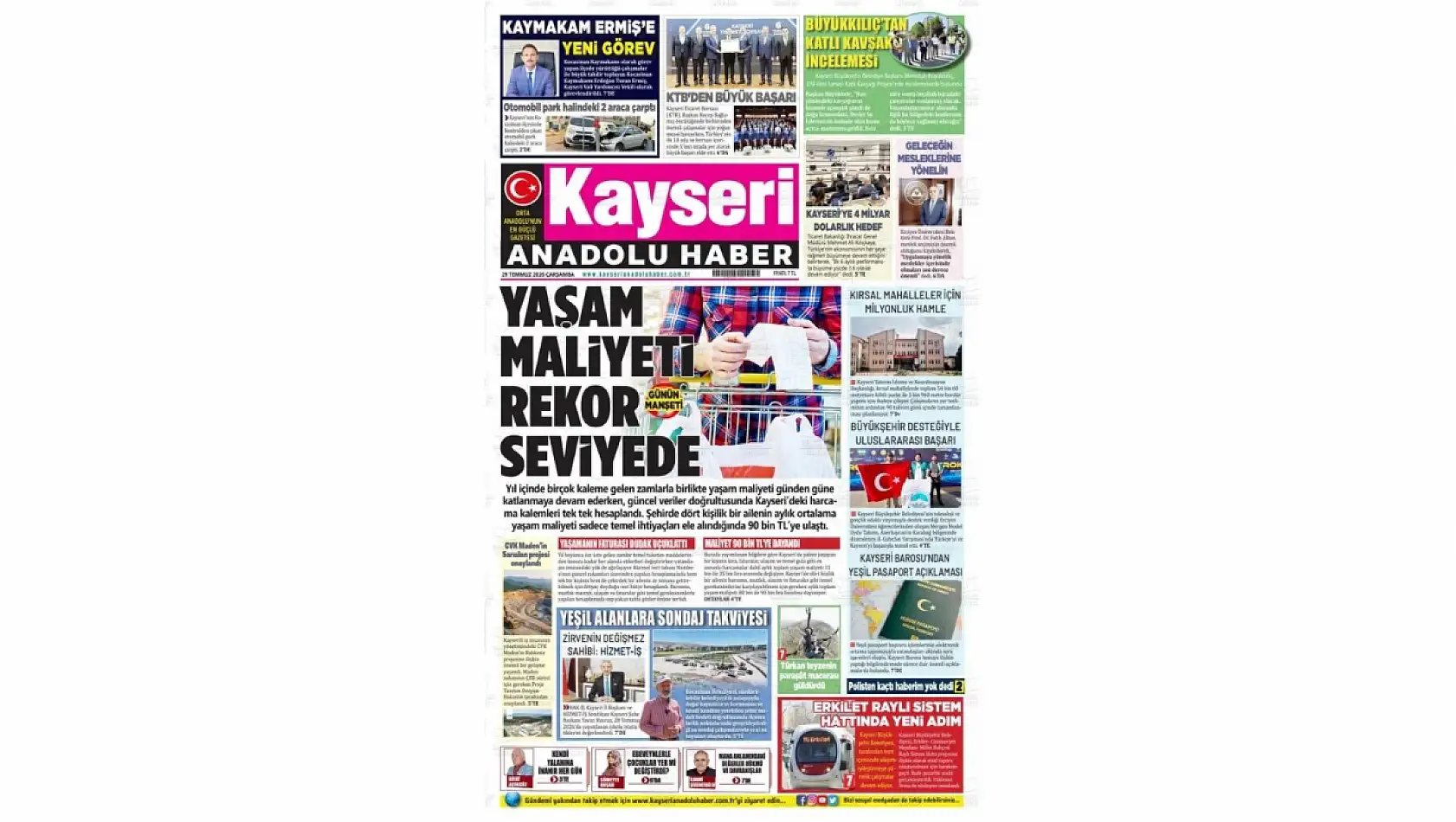 Kayseri yerel gazeteleri 29 Temmuz sabahına hangi manşetlerle çıktı?