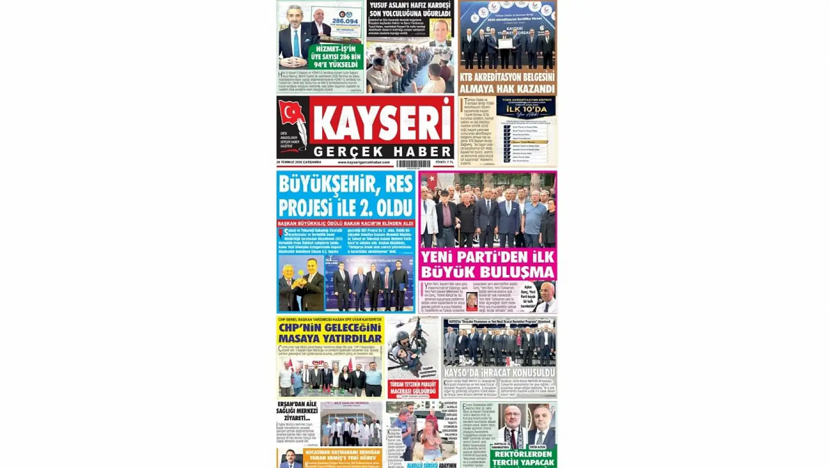 Kayseri yerel gazeteleri 29 Temmuz sabahına hangi manşetlerle çıktı?