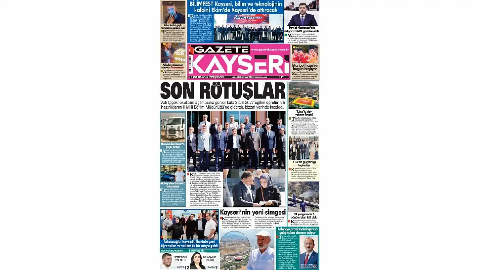 Kayseri yerel gazeteleri 10 Eylül sabahına hangi manşetlerle çıktı?
