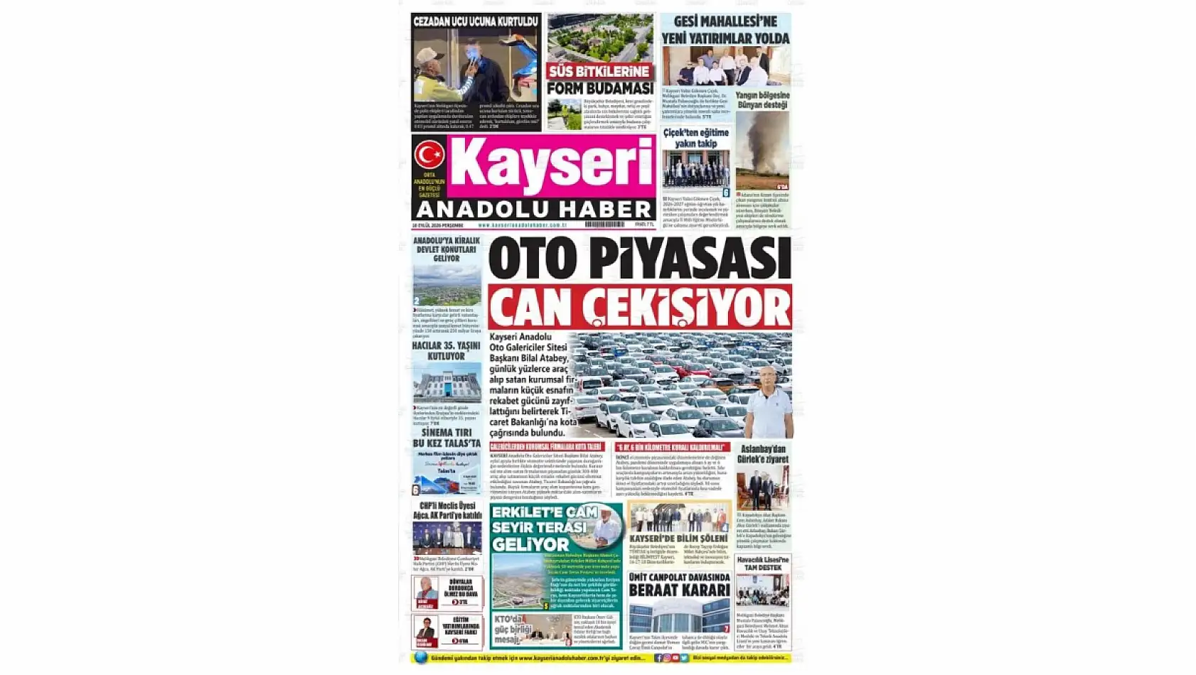 Kayseri yerel gazeteleri 10 Eylül sabahına hangi manşetlerle çıktı?