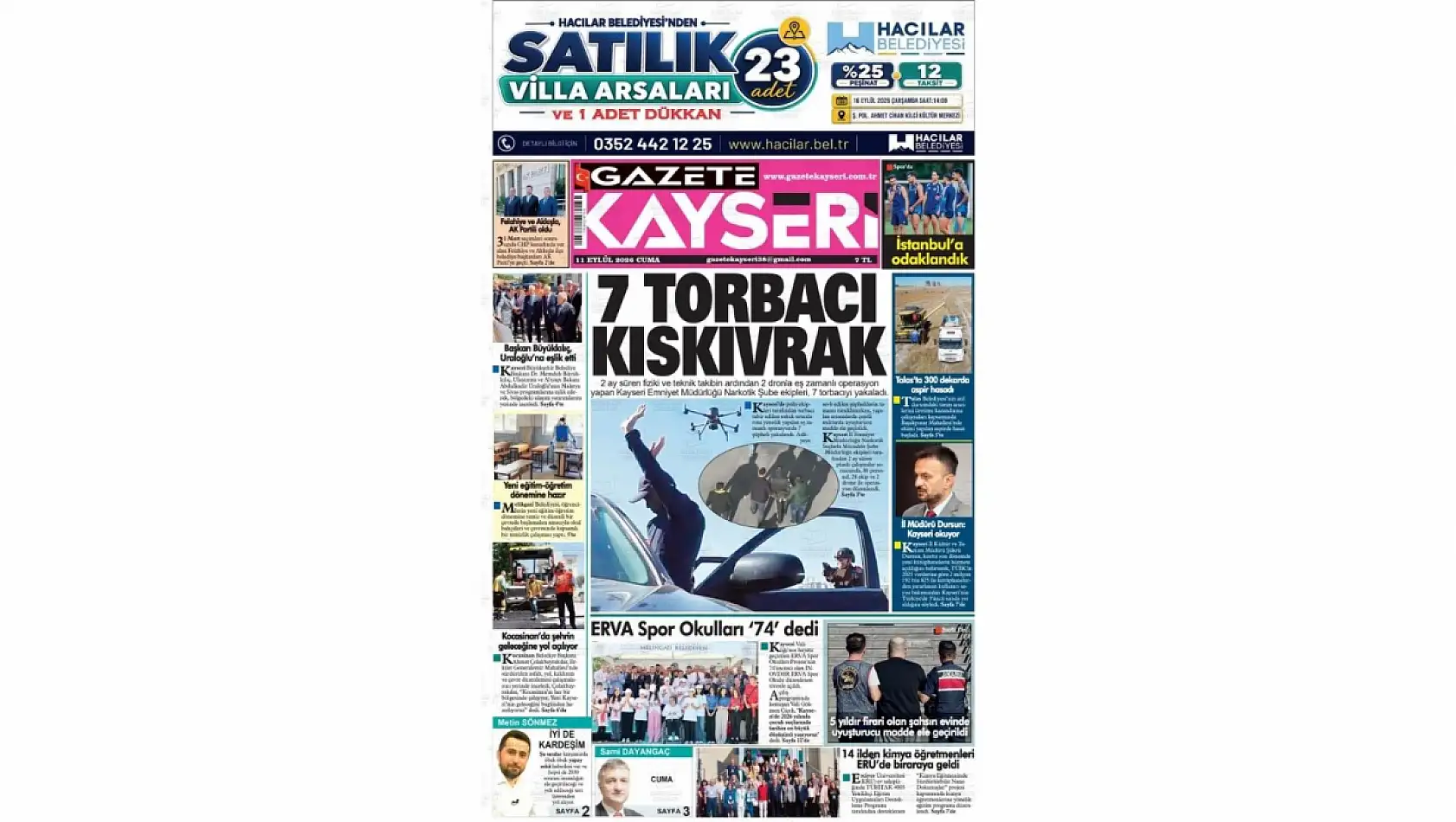 Kayseri yerel gazeteleri 11 Eylül sabahına hangi manşetlerle çıktı?