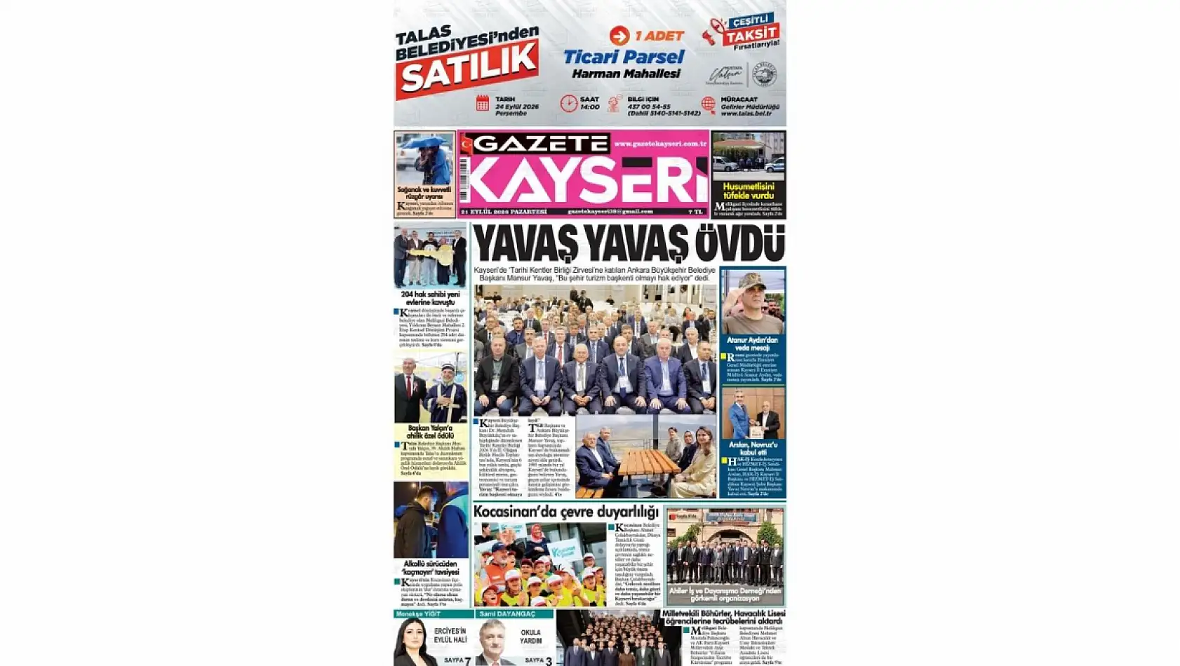 Kayseri'nin resmi gazeteleri güne hangi manşetle çıktı? 21 Eylül 2026