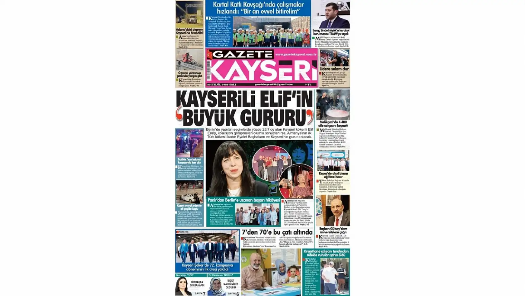 Kayseri yerel gazeteleri 22 Eylül sabahına hangi manşetlerle çıktı?