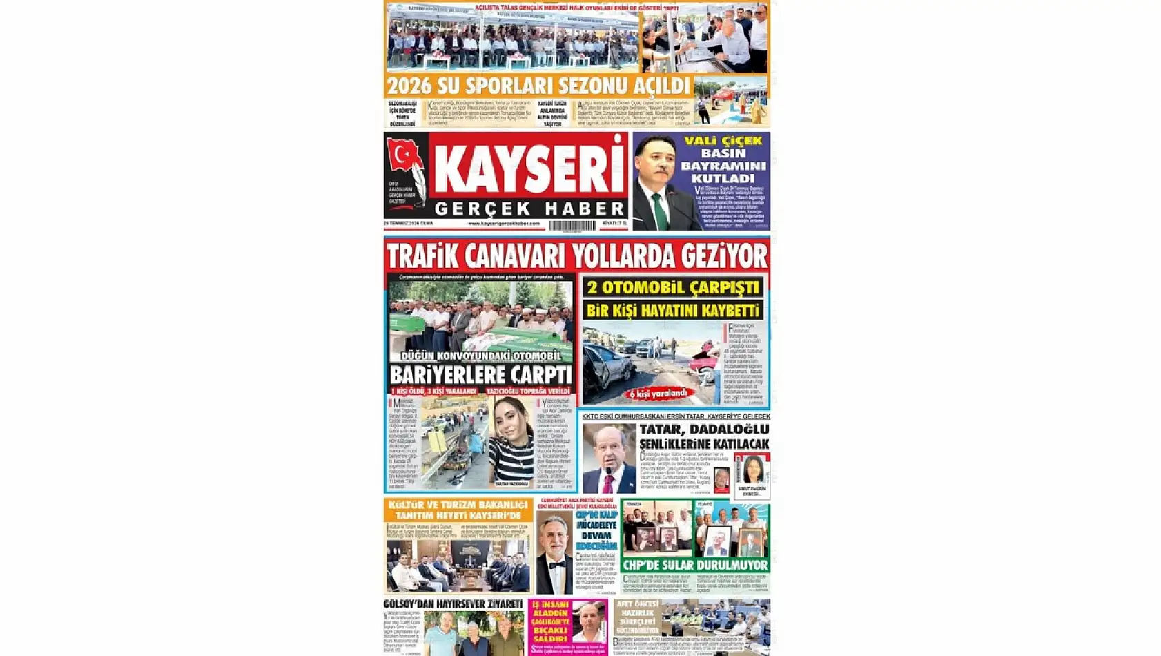 Kayseri yerel gazeteleri 24 Temmuz sabahına hangi manşetlerle çıktı?