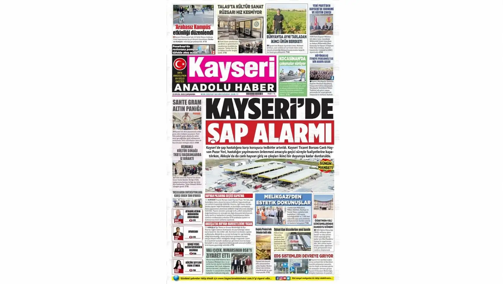 Kayseri yerel gazetelerinden dikkat çeken manşet haberleri: Şap alarmı, GÖKTİM....
