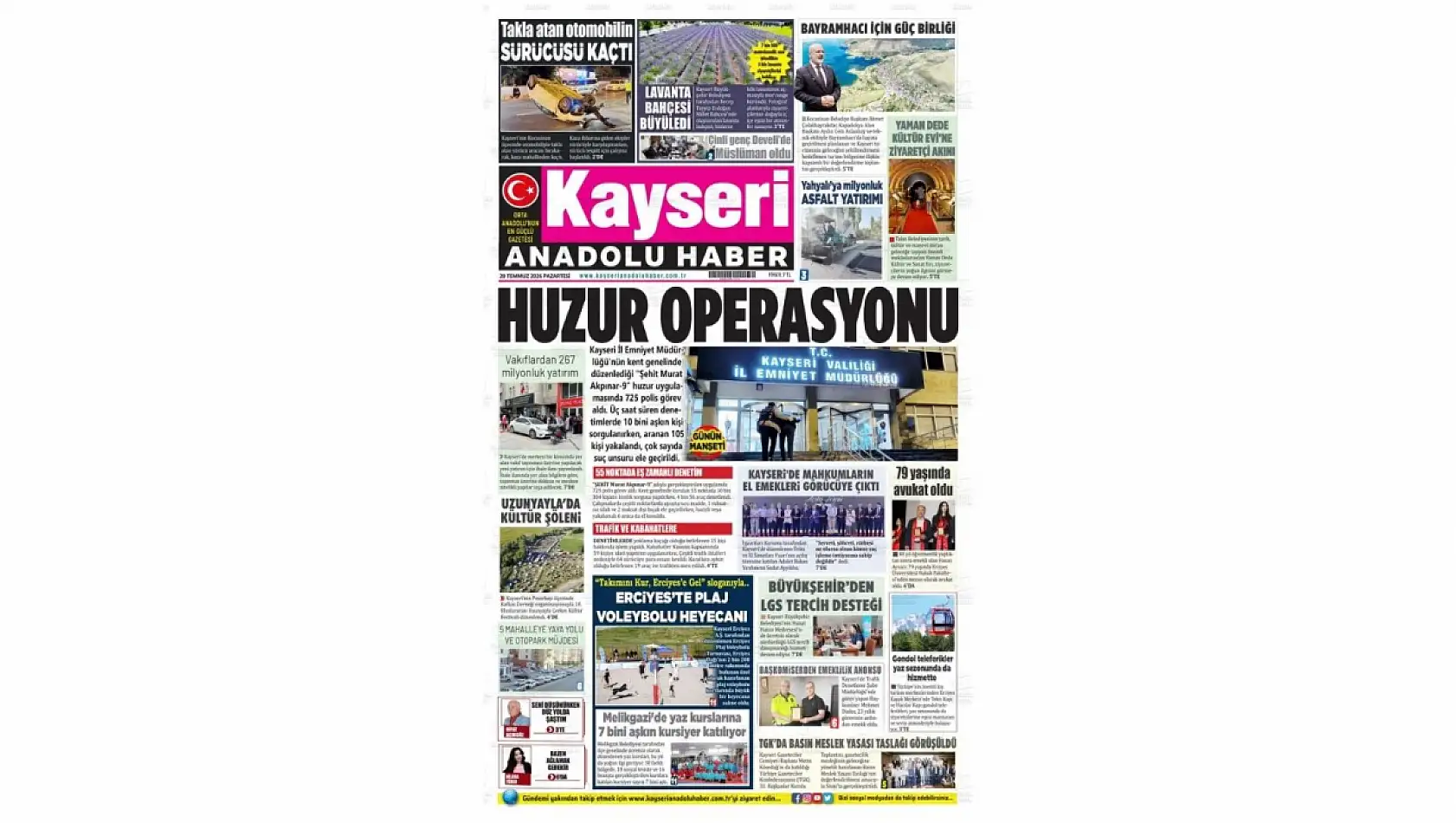 Kayseri gazetelerinden 20 Temmuz sabahına çarpıcı manşetler!