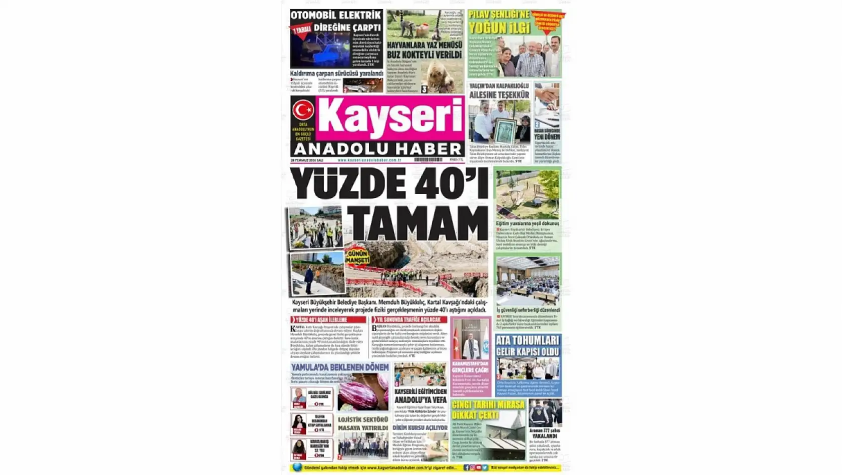 Kayseri yerel gazeteleri 28 Temmuz sabahına hangi manşetlerle çıktı?