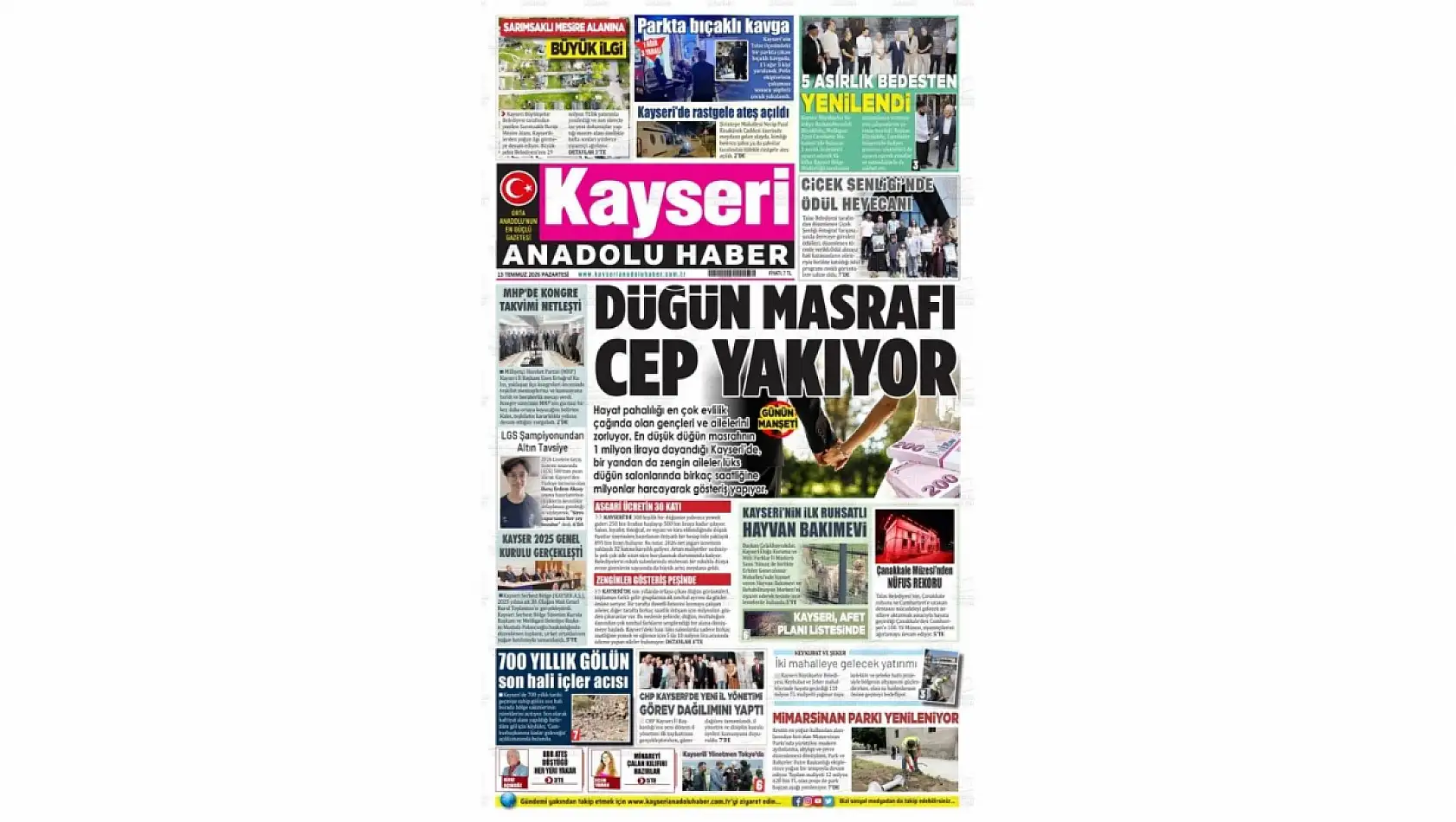 Kayseri yerel gazeteleri 13 Temmuz sabahına hangi manşetlerle çıktı?