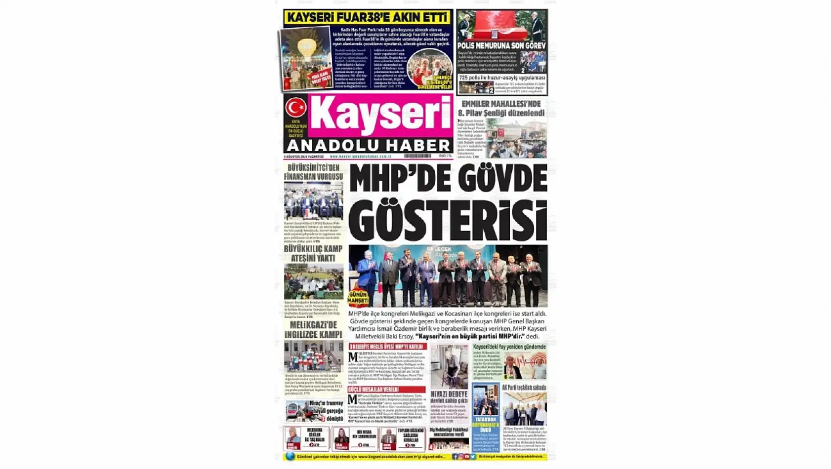 Kayseri yerel gazeteleri 3 Ağustos sabahına hangi manşetlerle çıktı?