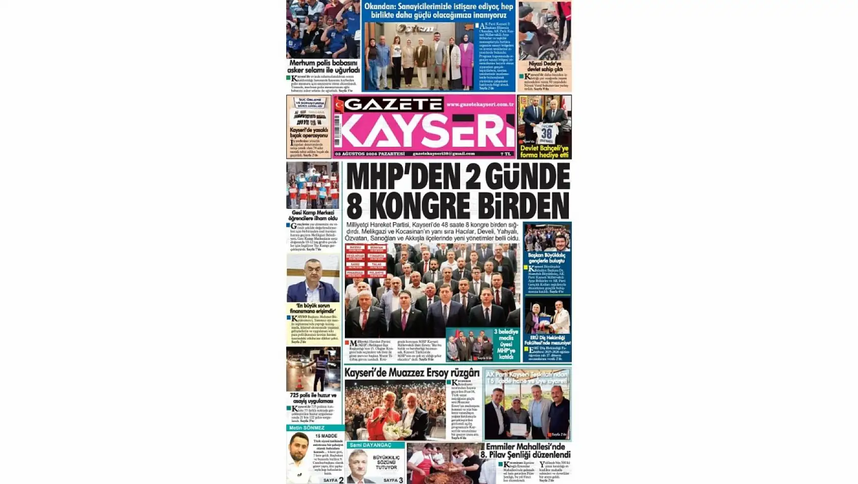 Kayseri yerel gazeteleri 3 Ağustos sabahına hangi manşetlerle çıktı?