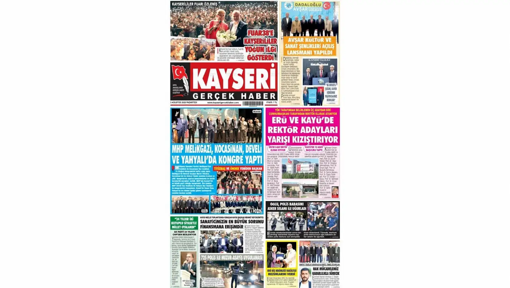 Kayseri yerel gazeteleri 3 Ağustos sabahına hangi manşetlerle çıktı?