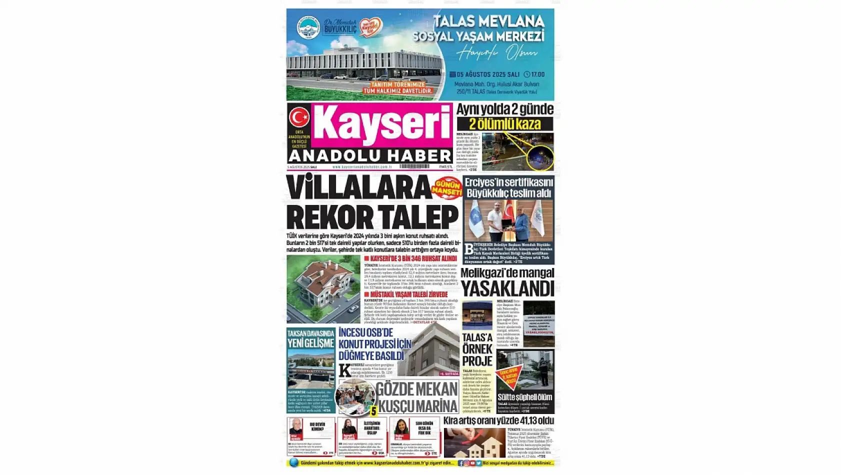 İşte Kayseri Gazetelerinde 5 Ağustos Salı gündemi…