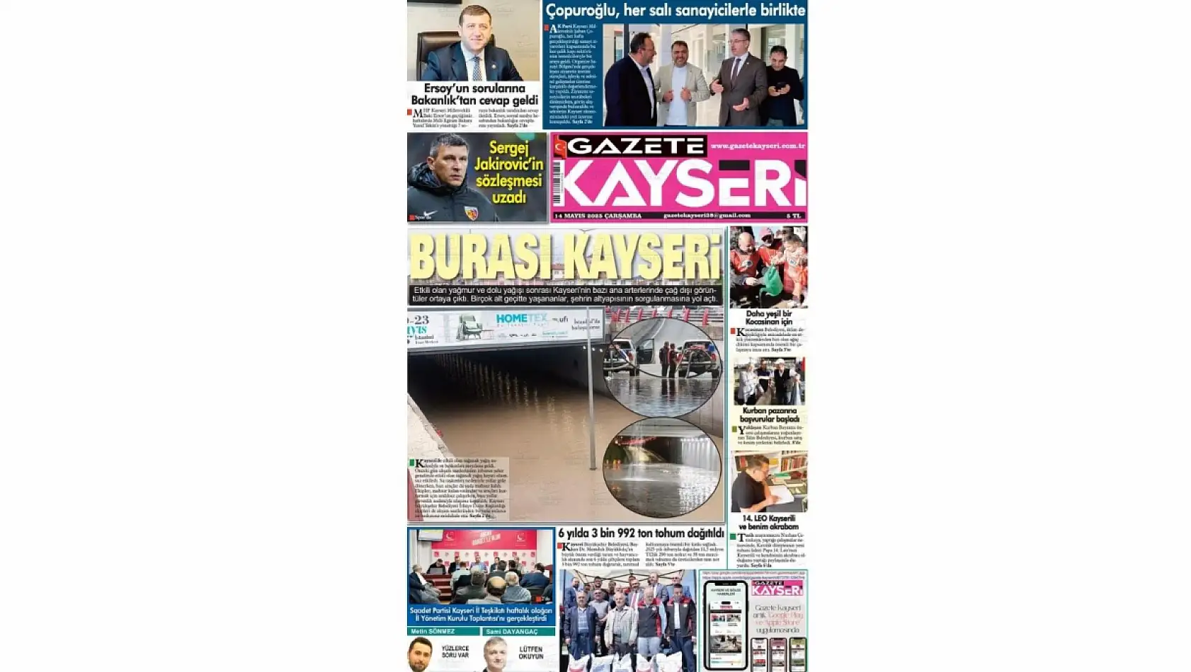 Kayseri Gazetelerinin manşetinde bugün ne var? (14 Mayıs Çarşamba)