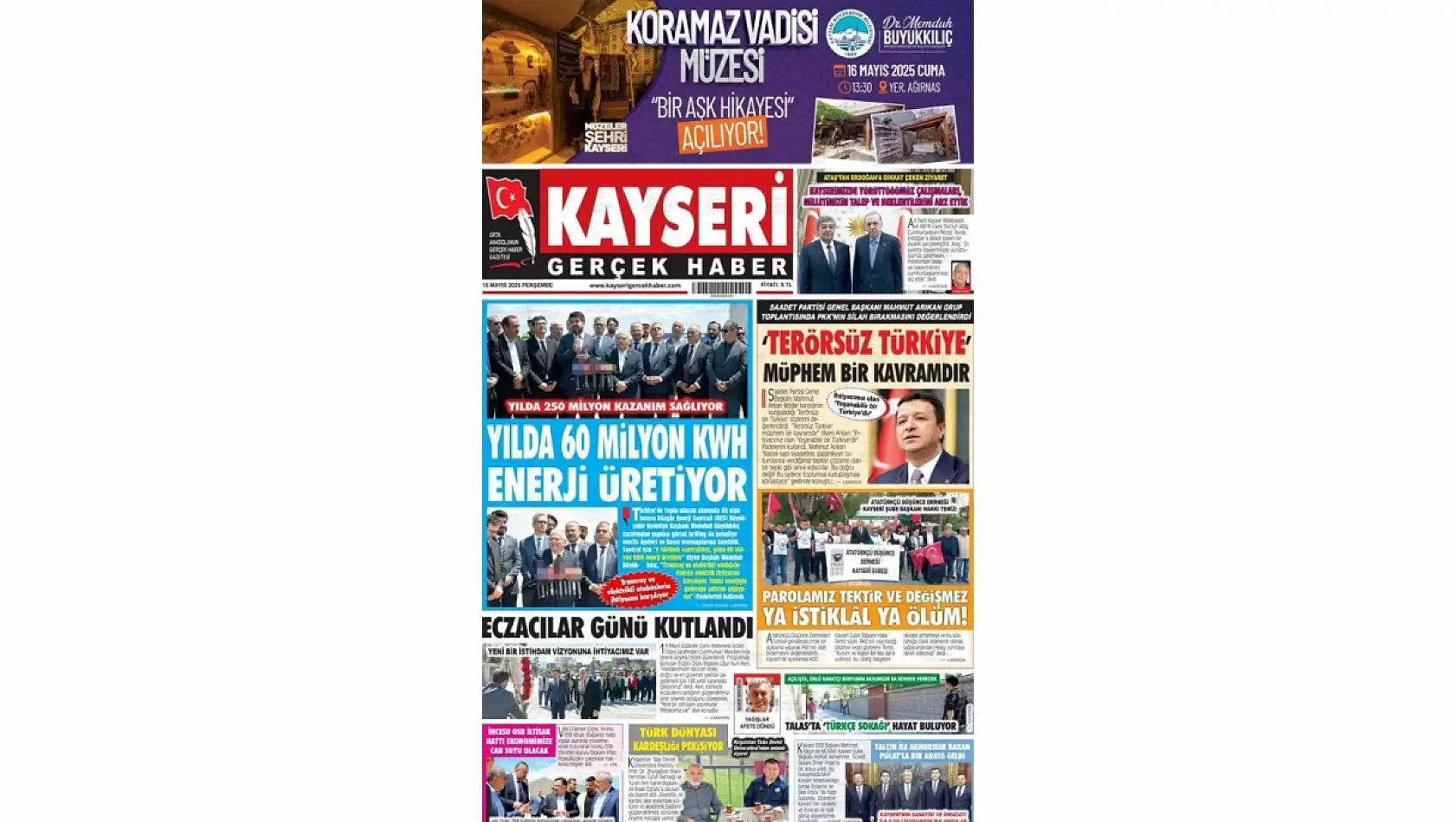 Kayseri Gazeteleri 15 Mayıs Perşembe gündemi - İşte yerel basında öne çıkan manşetler...