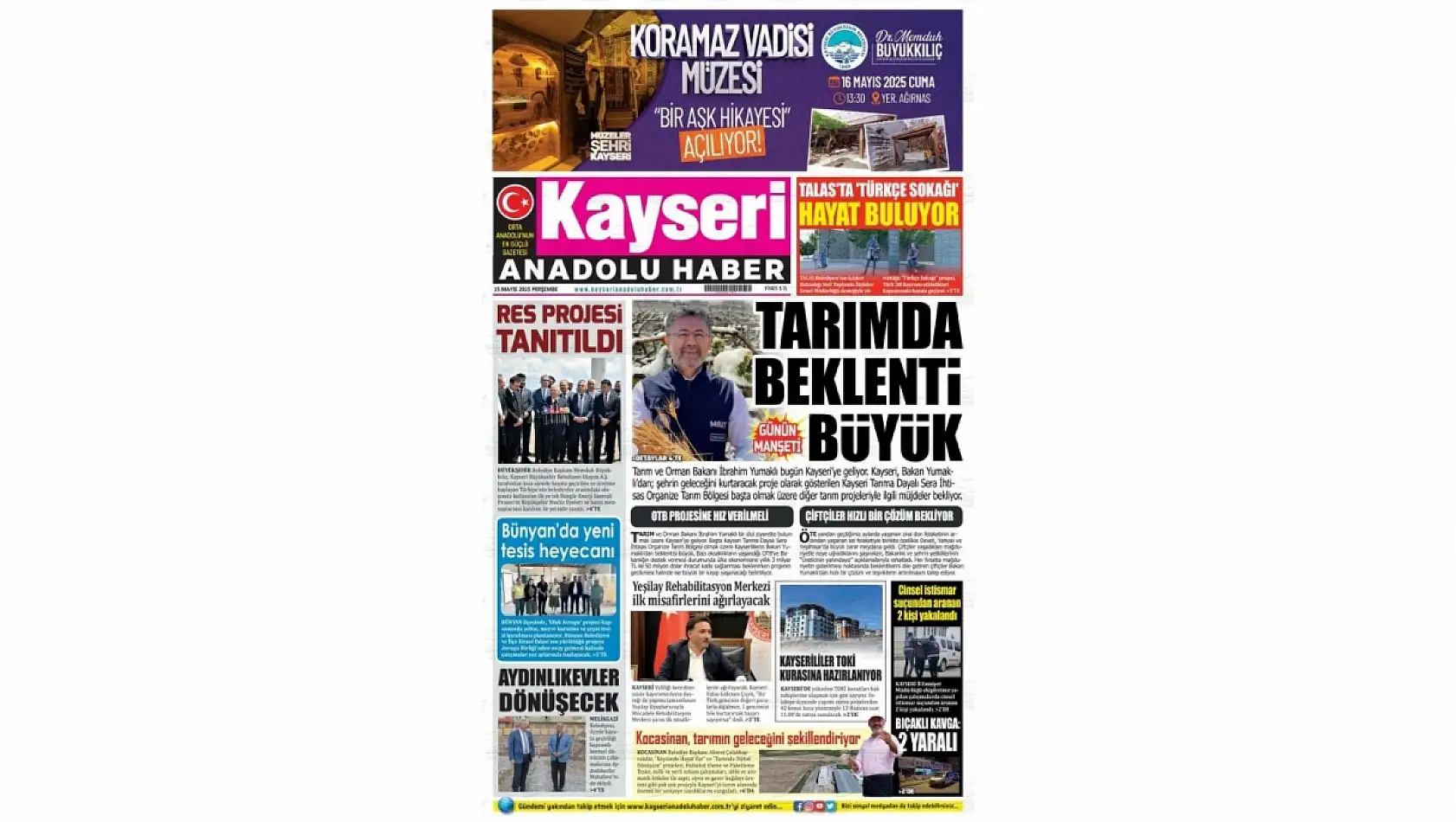 Kayseri Gazeteleri 15 Mayıs Perşembe gündemi - İşte yerel basında öne çıkan manşetler...