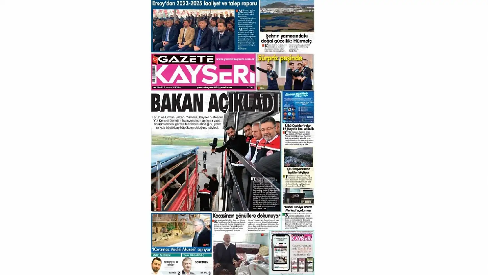 Kayseri Gazeteleri'nde 16 Mayıs Cuma gündemi belli oldu!