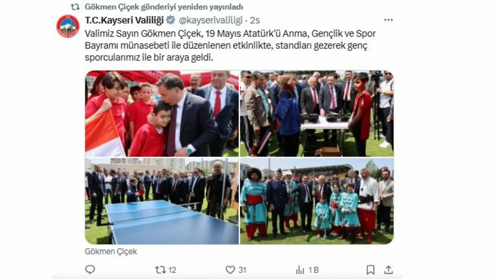 Kayseri'de 19 Mayıs Pazartesi günü sosyal medya hesaplarında neler paylaşıldı?