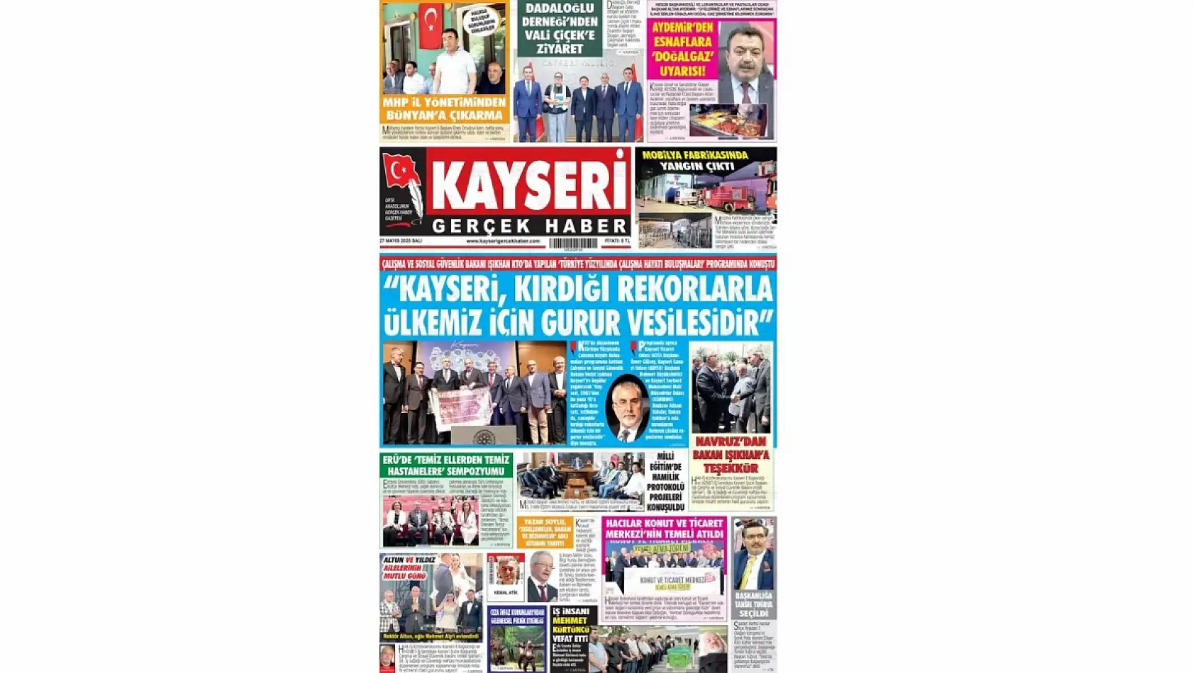 Kayseri Gazetelerinde 27 Mayıs Salı gündemi –  Deprem desteği, Bakan Işıkhan, Öğrenciler…