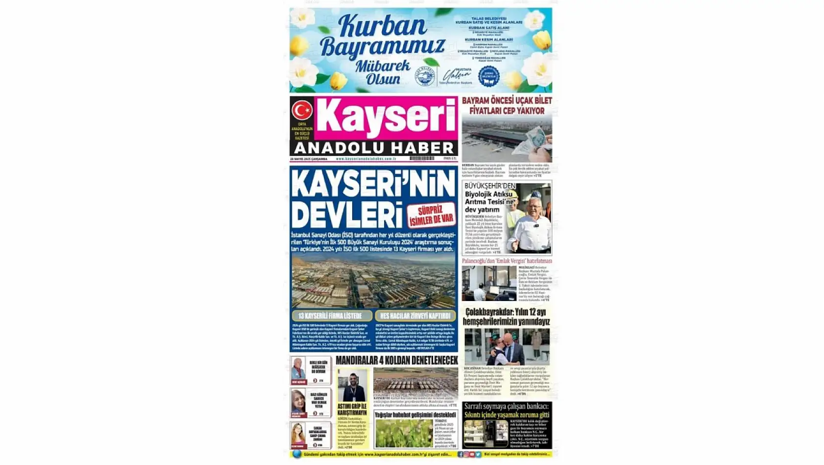 Kayseri Gazeteleri'nde 28 Mayıs Çarşamba gündemi belli oldu!