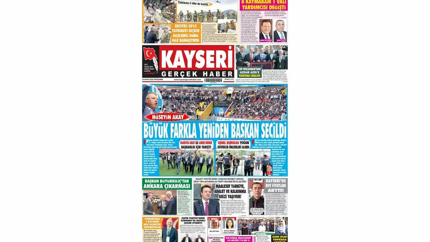 Kayseri Gazetelerinde 29 Mayıs Perşembe gündemi –  Kayseri Şeker ve Atamalar…