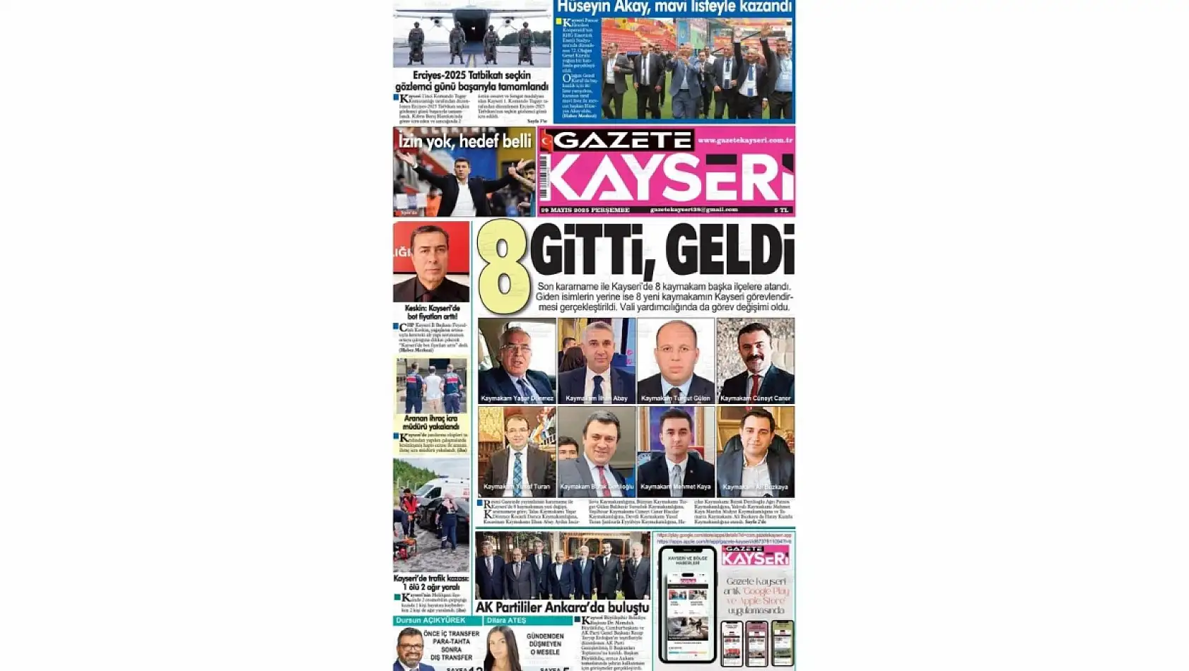 Kayseri Gazetelerinde 29 Mayıs Perşembe gündemi –  Kayseri Şeker ve Atamalar…