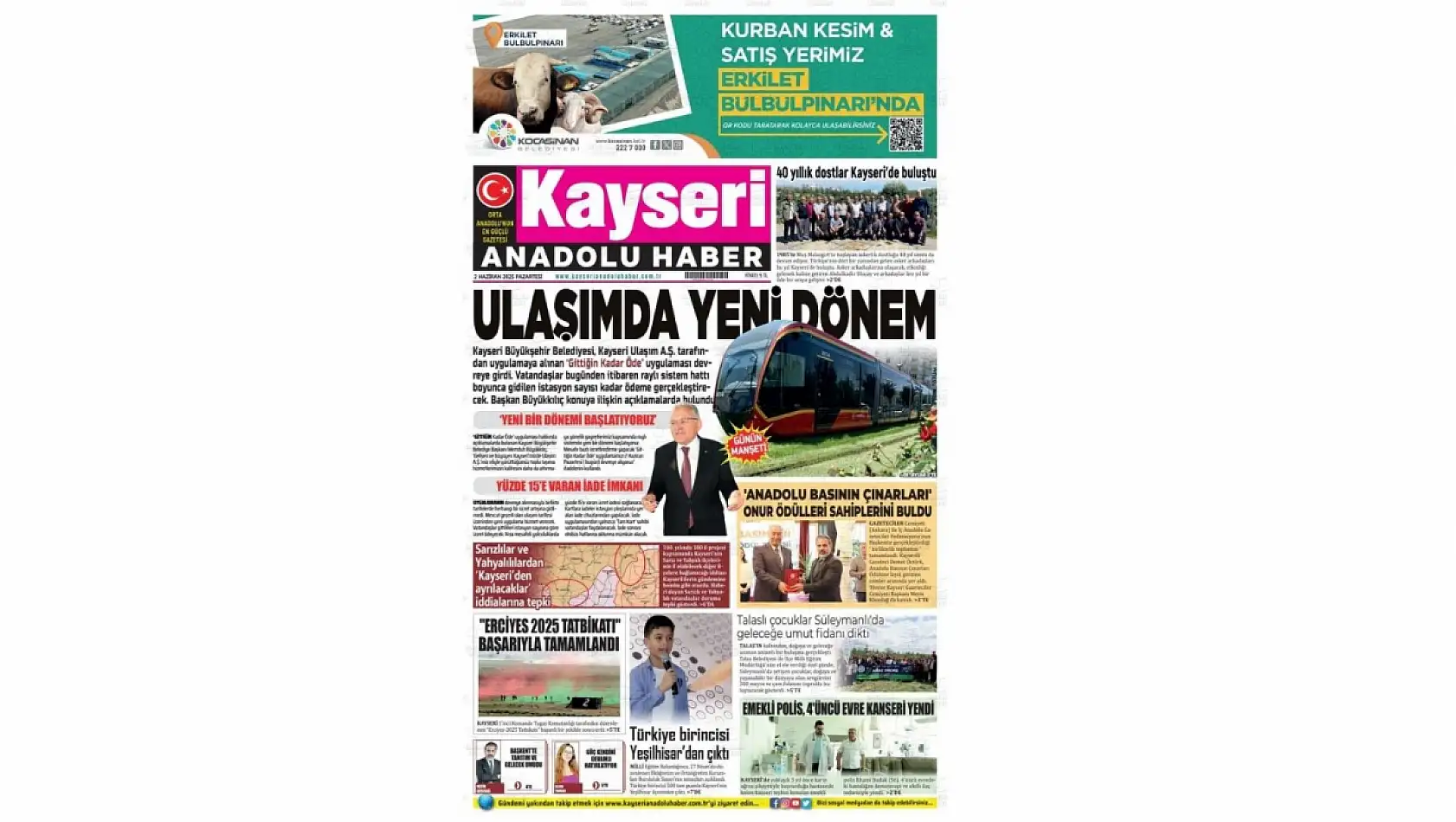 Kayseri Gazetelerinde 2 Haziran Pazartesi gündemi – Gittiğin Kadar Öde, Kurban Bayramı, AK Parti...