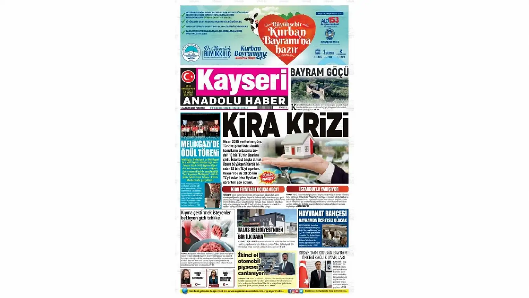 Kayseri Gazetelerinde Arife günü gündemi – Kurban Pazarı, Kira Krizi, Bülent Ecevit...