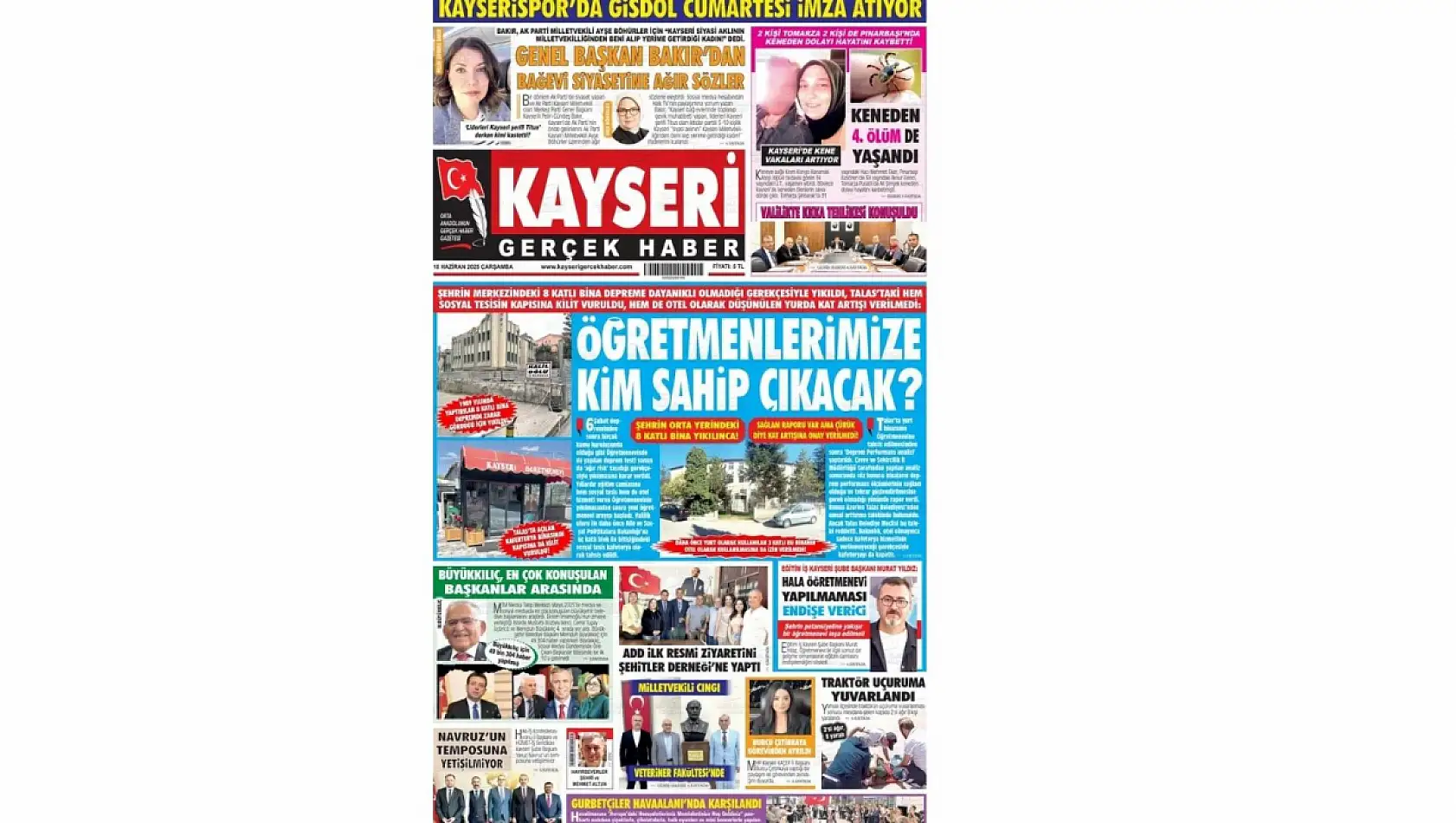 Kayseri Gazetelerinde 18 Haziran Çarşamba gündemi –  Gurbetçiler, Kene ve Öğretmenevi…