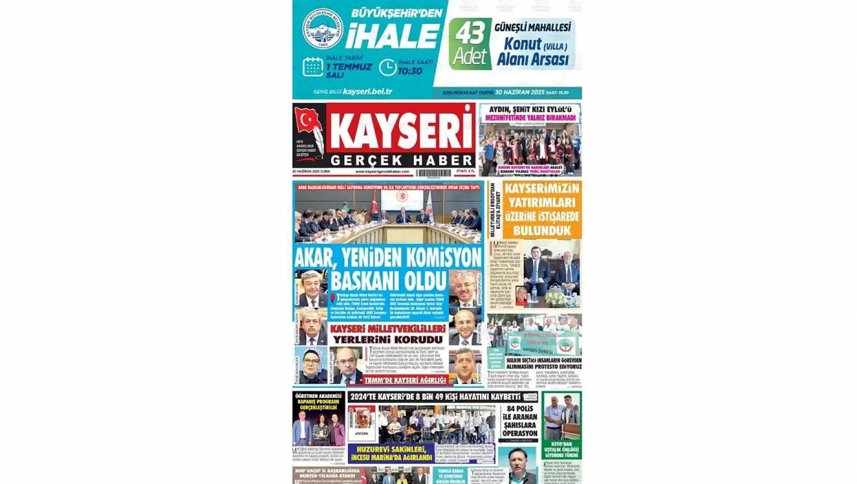 Kayseri Gazetelerinde 20 Haziran Cuma gündemi –  Kayseri Serbest Bölge, Çiftçiler, Hulusi Akar…