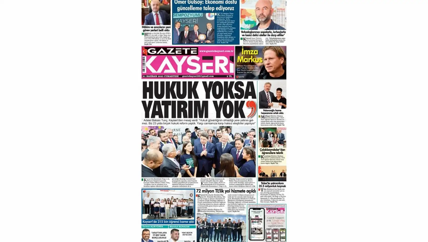 Kayseri gazeteleri 21 Haziran Cumartesi gündemi – İşte öne çıkan manşetler!