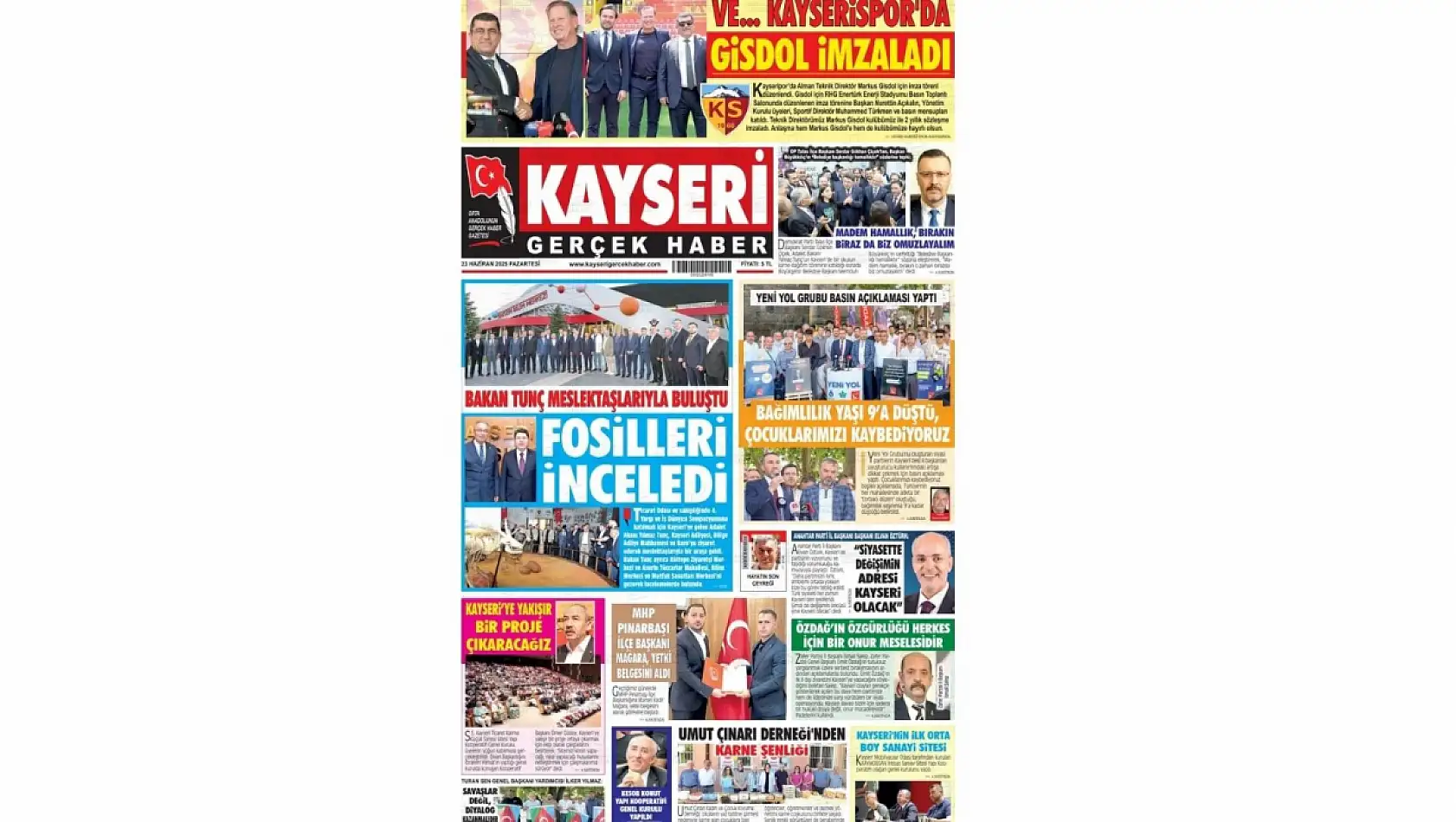 Kayseri Gazetelerinde 23 Haziran Pazartesi gündemi belli oldu!