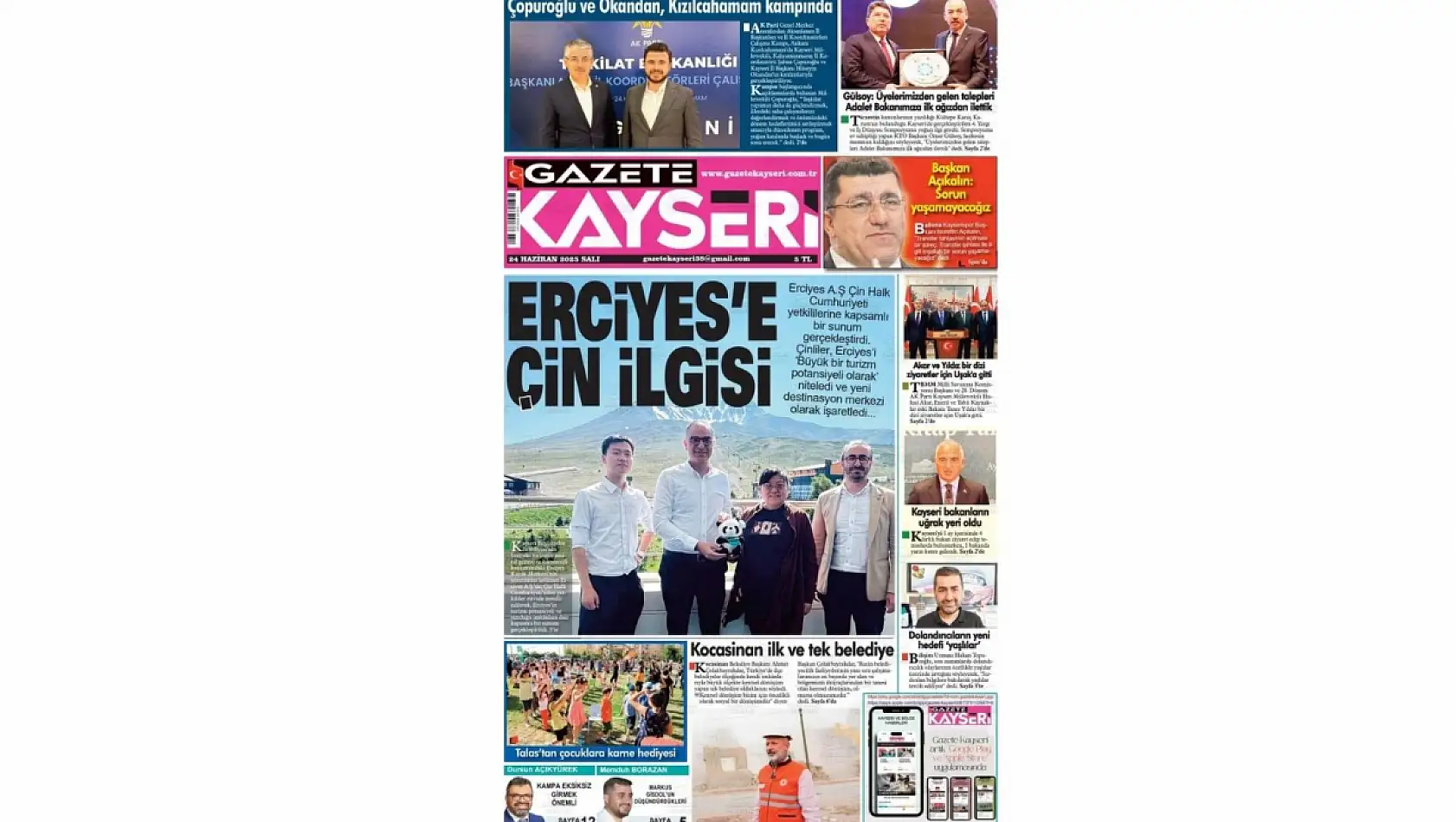 Kayseri Gazetelerinde 24 Haziran Salı gündemi –  Erciyes ve AR-GE Merkezi…