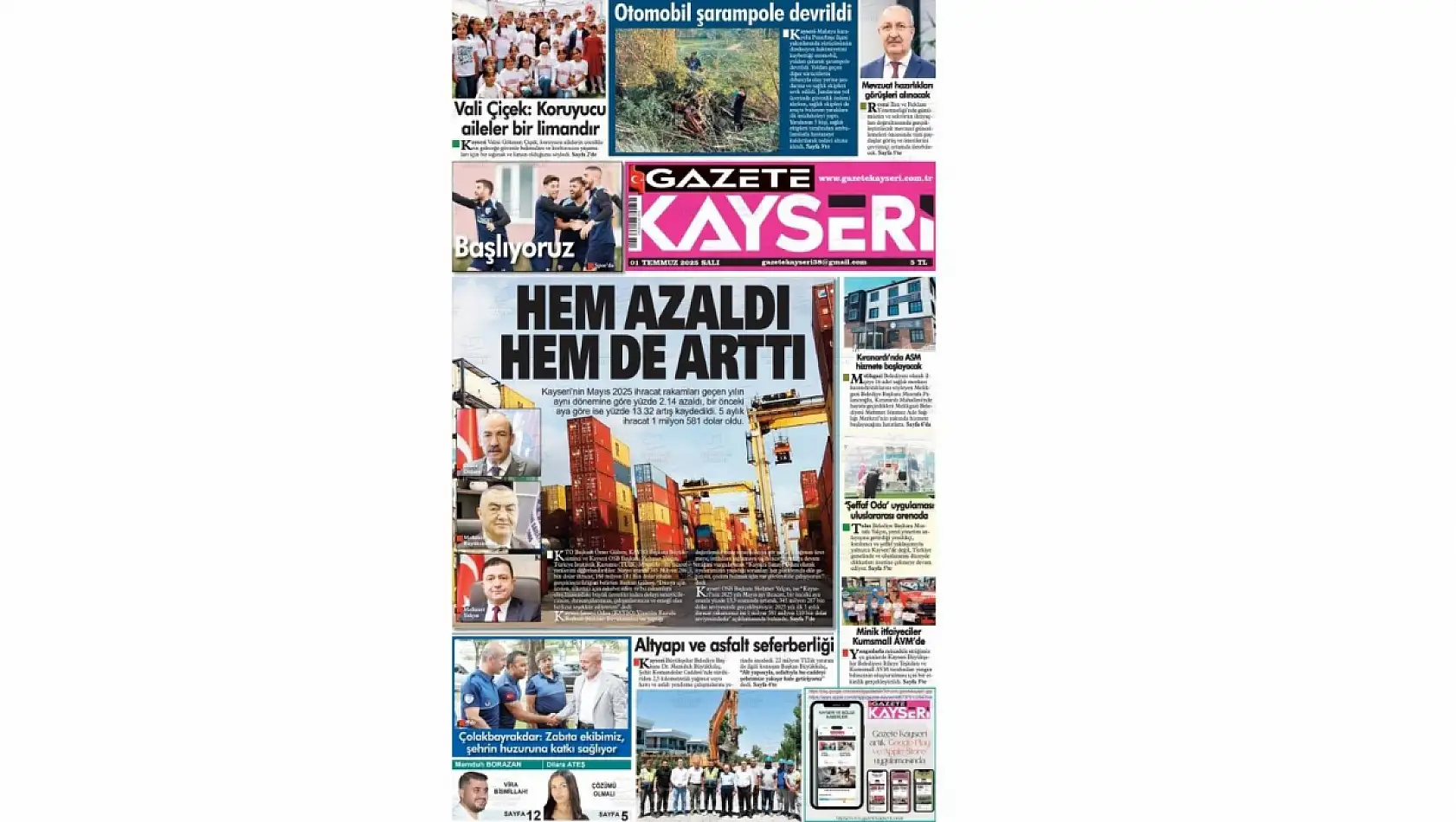 Kayseri Gazetelerinde 1 Temmuz Salı gündemi – İhracat rakamları, TOKİ, Koruyucu Aile…