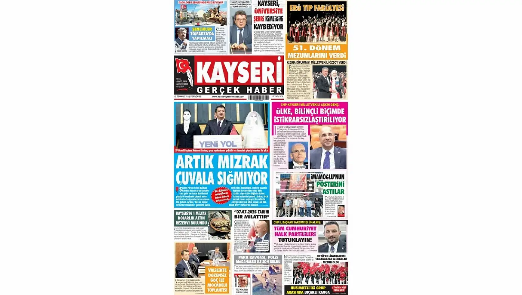 Kayseri Gazetelerinde 10 Temmuz Perşembe gündemi – Argıncık, Düğün masrafları…
