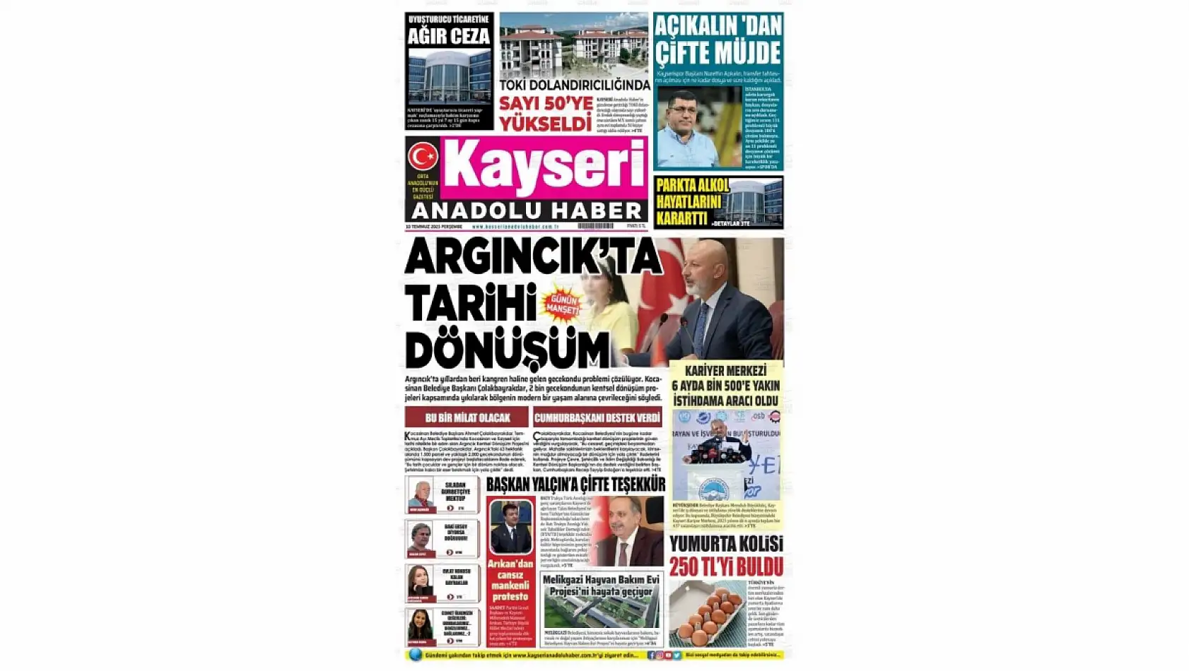 Kayseri Gazetelerinde 10 Temmuz Perşembe gündemi – Argıncık, Düğün masrafları…