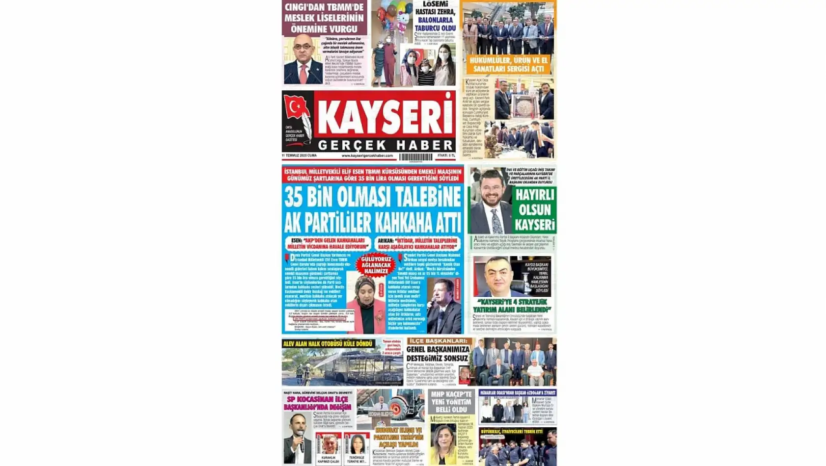 Kayseri gazeteleri 11 Temmuz Cuma gündemi – İşte öne çıkan manşetler!