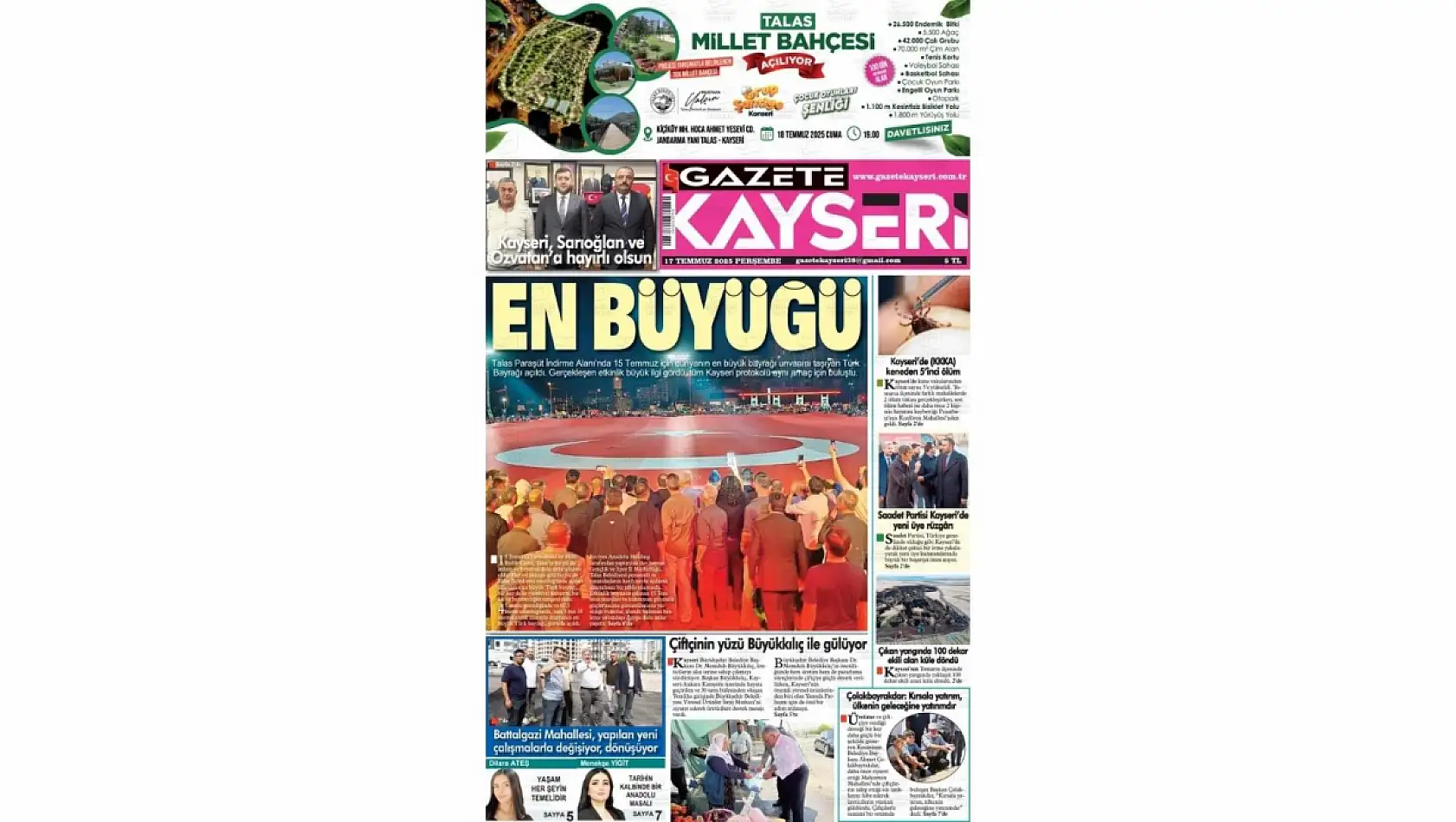 Kayseri gazeteleri 17 Temmuz Perşembe gündemi – İşte öne çıkan manşetler!