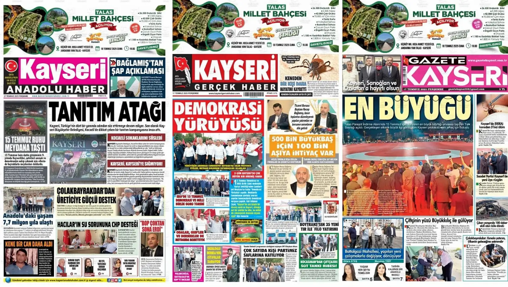 Kayseri gazeteleri 17 Temmuz Perşembe gündemi – İşte öne çıkan manşetler!