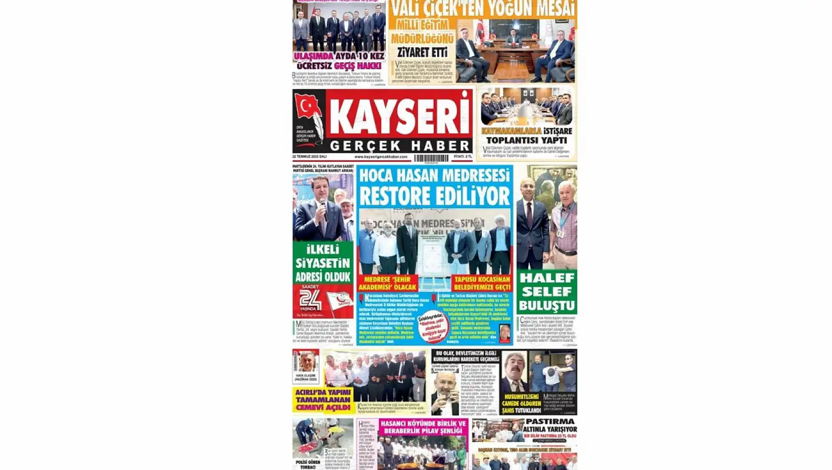 Kayseri gazeteleri 22 Temmuz Salı gündemi – İşte öne çıkan manşetler!